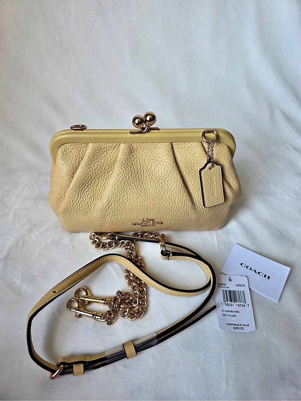 Coach Pale Yellow Kiss-lock Leather Clutch Bag